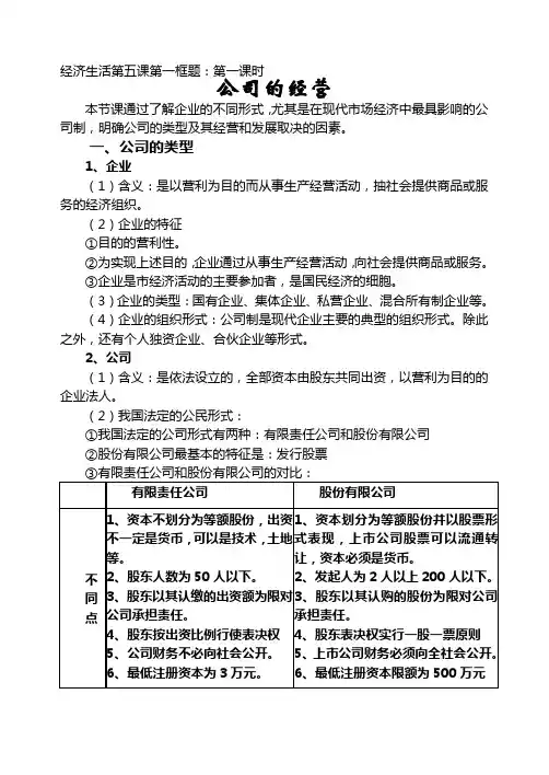 公司的类型及经营与发展