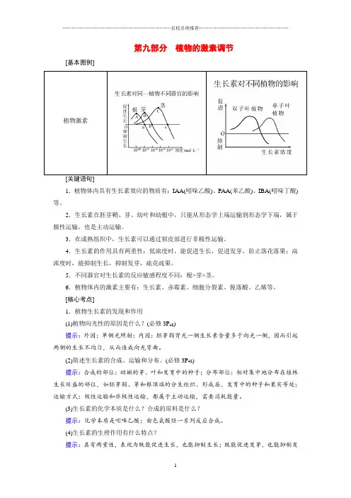 高考生物 考前回归教材(基础图例+关键语句+核心考点)第九部分 植物的激素调节