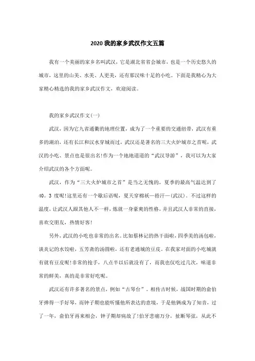 2020我的家乡武汉作文五篇
