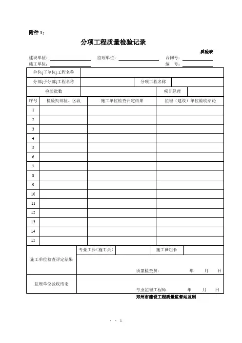 新版郑州市市政工程施工与质量验收规范表格(分部分项、观感、质量控制资料等)