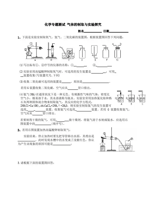 初中化学气体制取与实验探究题