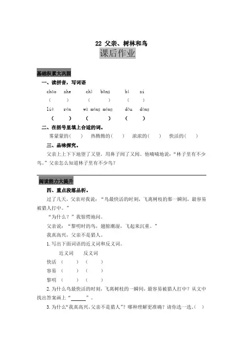 部编版三年级语文上册22 父亲、树林和鸟练习题