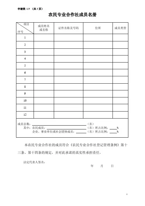 农业合作社成员名册