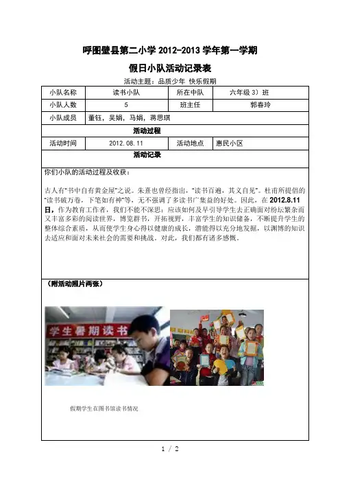 假日小队活动记表暑假
