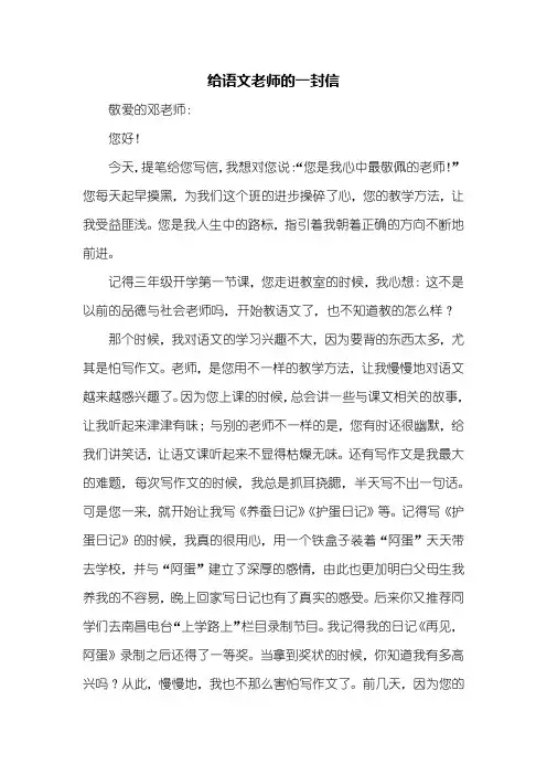 写信作文：给语文老师的一封信800字