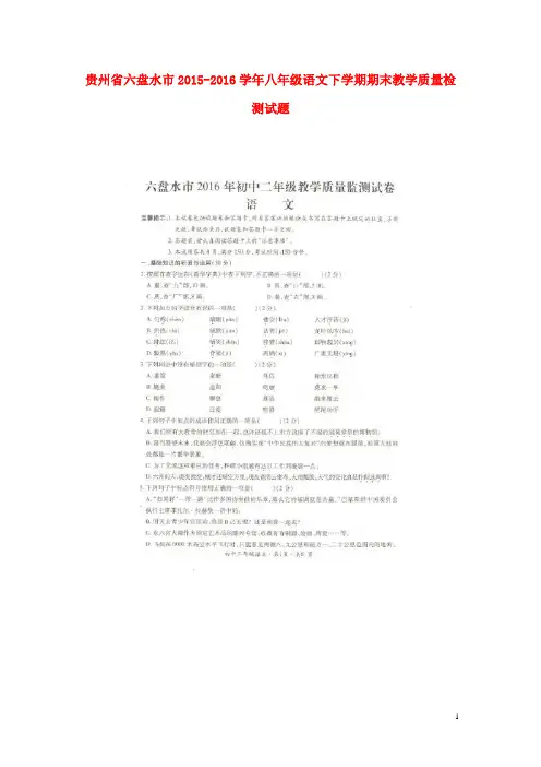 贵州省六盘水市八年级语文下学期期末教学质量检测试题(扫描版)新人教版