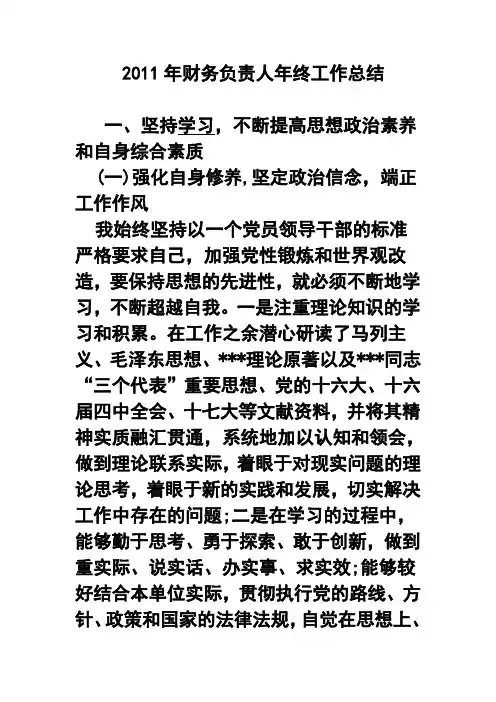 2017年财务负责人年终工作总结 精品