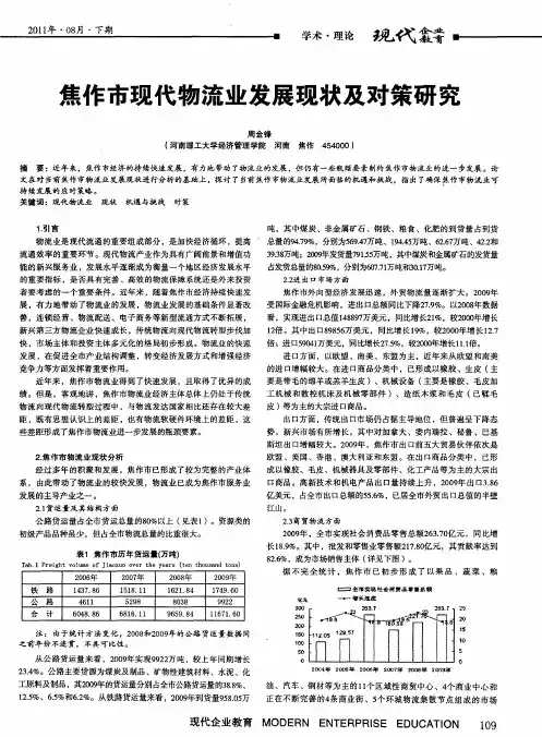 焦作市现代物流业发展现状及对策研究