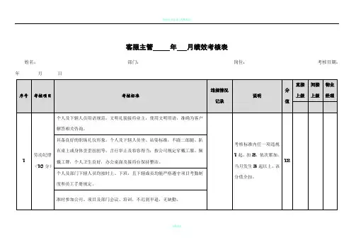 物业客服主管绩效考核表