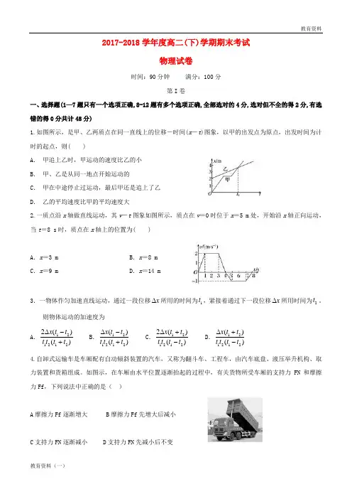 2018-2019年高二物理下学期期末考试试题