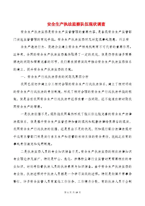 安全生产执法监察队伍现状调查