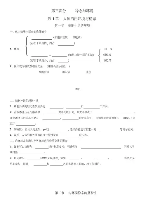 高中生物必修三知识点清单填空