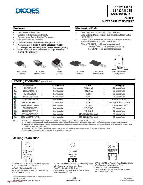 SBR20A60CT;SBR20A60CTFP;中文规格书,Datasheet资料