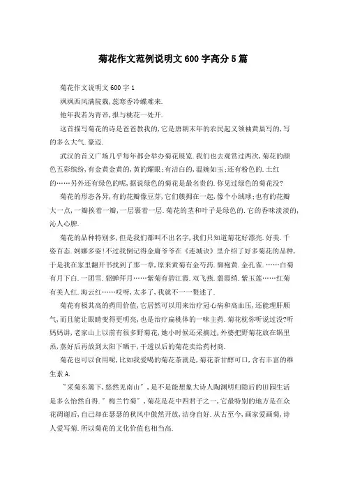 菊花作文范例说明文600字高分5篇