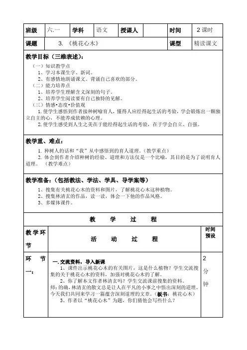 《桃花心木》教学设计 2