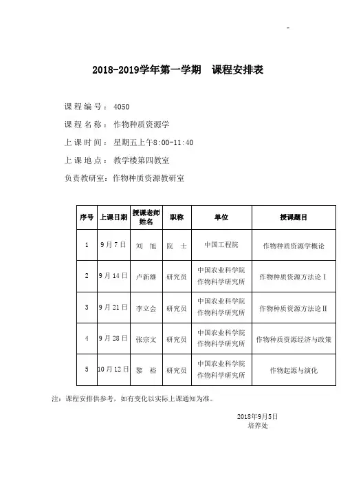 2014-2015年度学年第一学期收集课课程安排