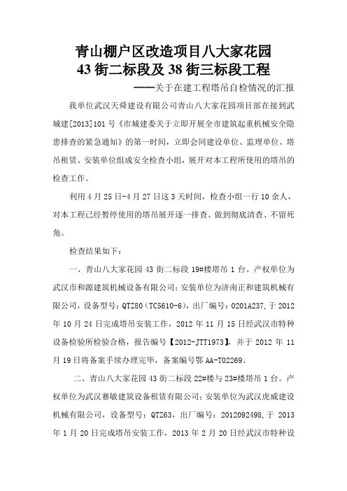 关于塔吊自检情况的汇报