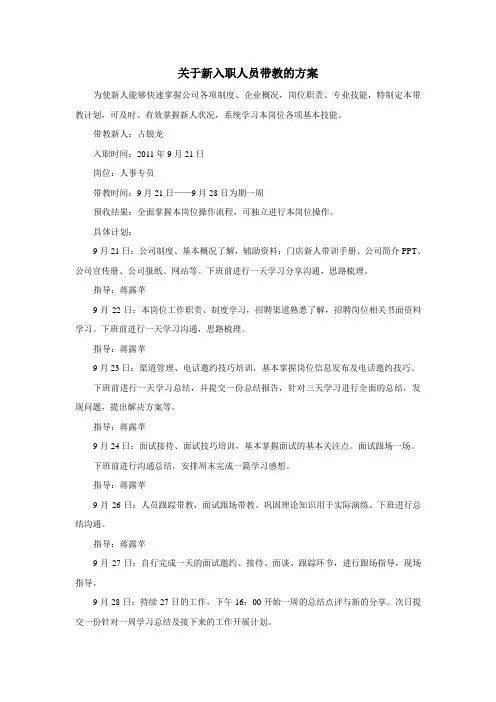 新人带教方案