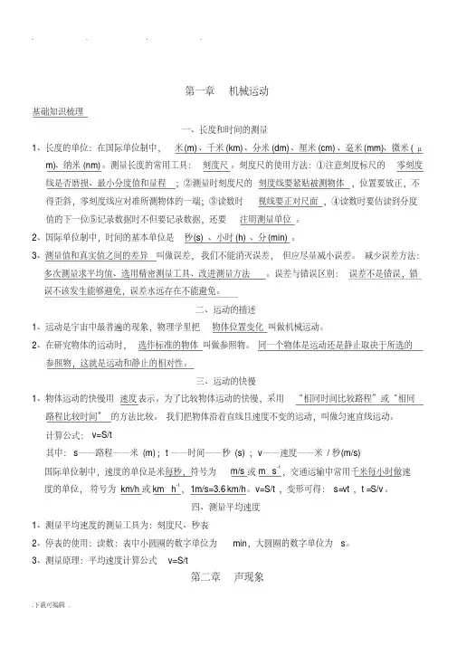 人教版初中物理八下复习知识点总结