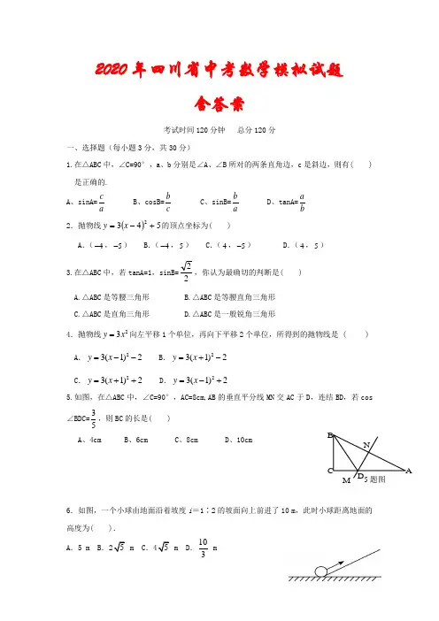 【2020年】四川省中考数学模拟试题 (含答案)