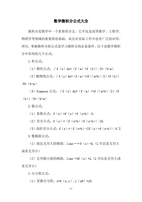 数学微积分公式大全
