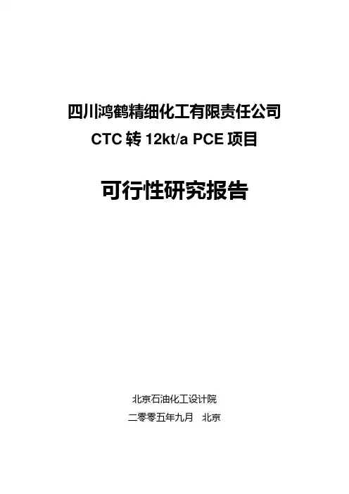 四川鸿鹤细化公司CTC转PCE项目可行性研究报告