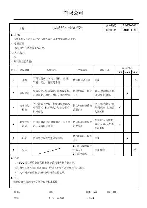 成品线材检验标准
