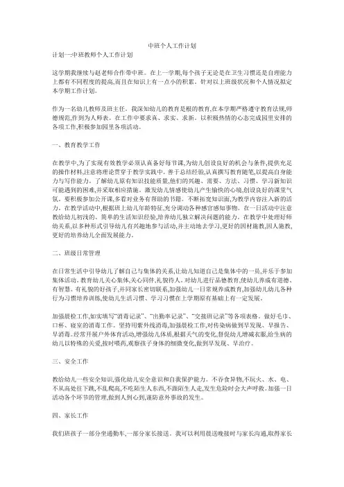 中班个人工作计划