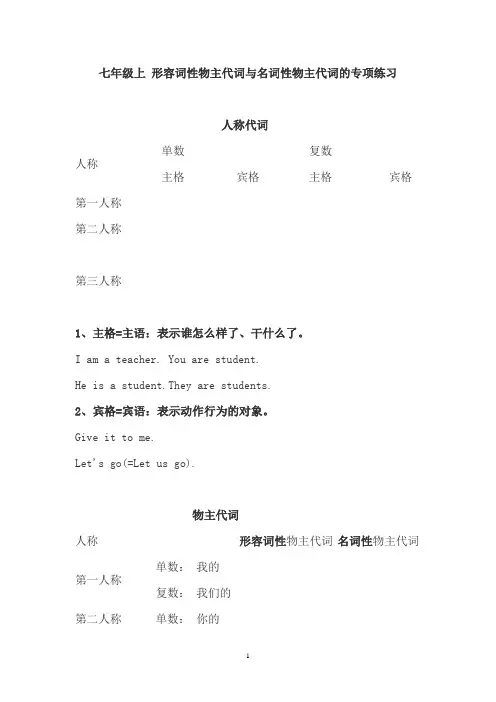 新目标英语七年级上代词专练