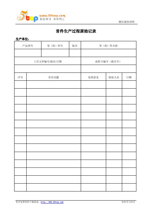 首件生产过程原始记录
