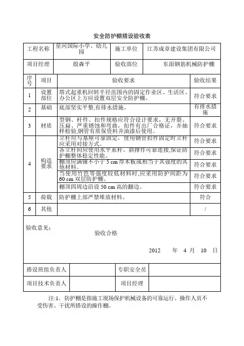 安全防护棚搭设验收表【范本模板】