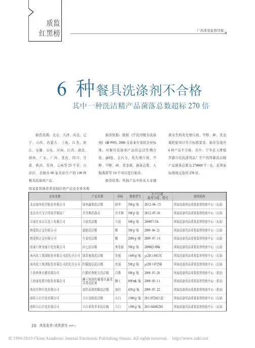 6种餐具洗涤剂不合格其中一种洗洁精产品菌落总数超标270倍