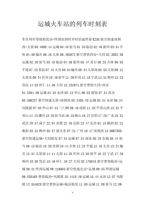 运城火车站的列车时刻表