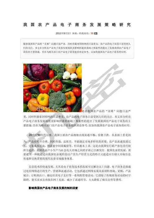 我国农产品电子商务发展策略研究