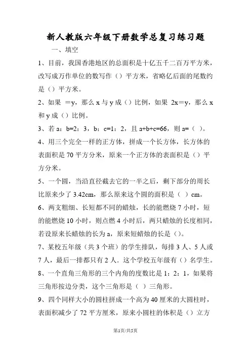新人教版六年级下册数学总复习练习题
