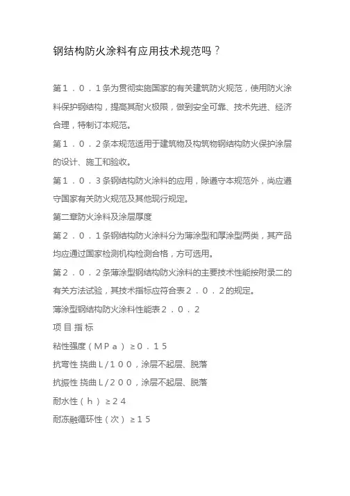 钢结构防火涂料有应用技术规范吗