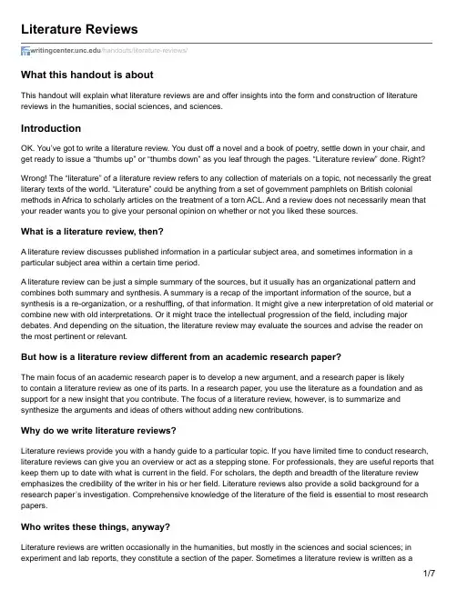 writingcenter.unc.edu-Literature Reviews