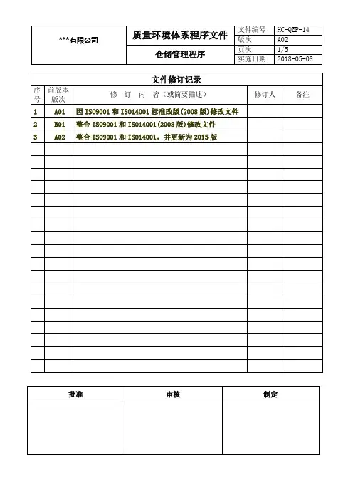 ISO9001-ISO14001仓储管理程序