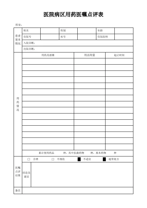 医院住院医嘱点评表【范本模板】