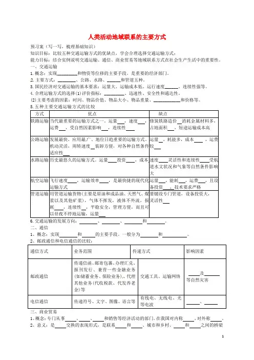 山东省曲阜市第一中学高中地理4.1人类活动地域联系的主要方式导学案(无答案)鲁教版必修2