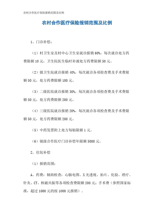 农村合作医疗保险报销范围及比例
