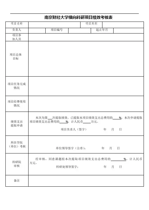 南京财经大学横向科研项目绩效考核表 (1)