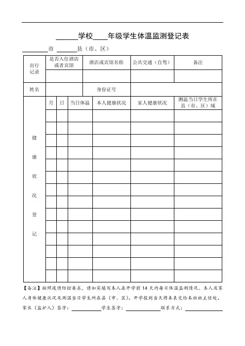 学生体温监测登记表