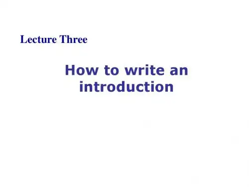 Qin Lecture Three How to write an Introduction