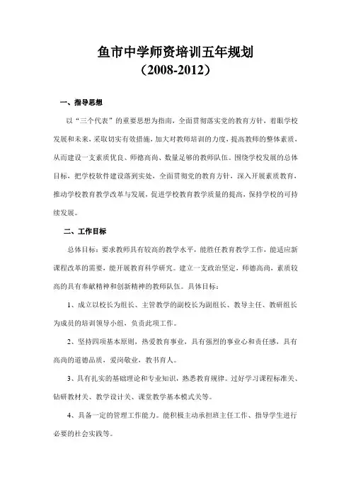鱼市中学教师培训五年计划
