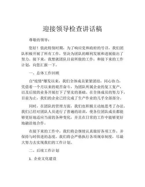 迎接领导检查讲话稿