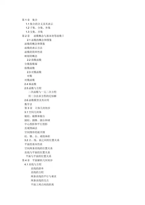 高中数学教材目录(苏教版)