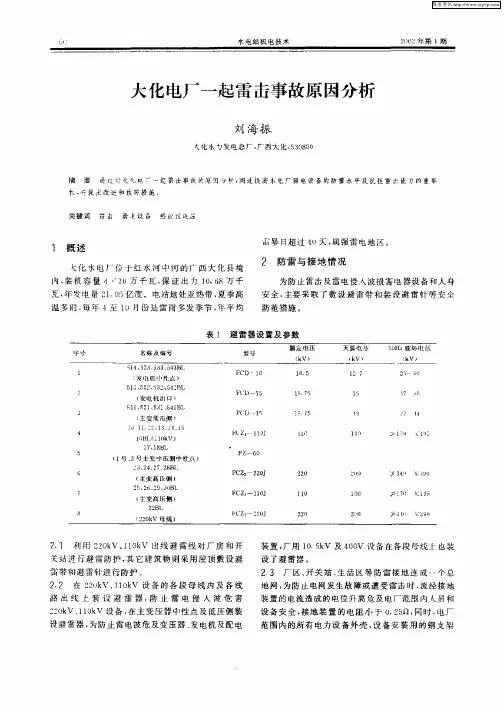 大化电厂一起雷击事故原因分析
