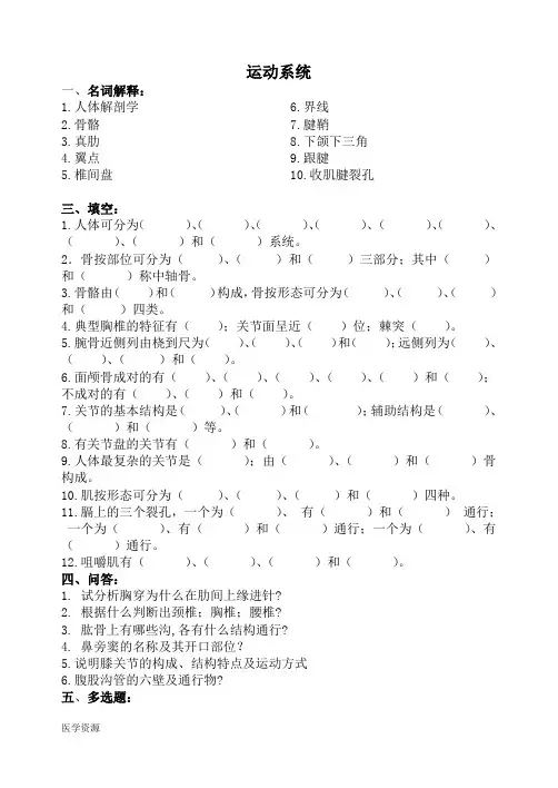 人体解剖学习题