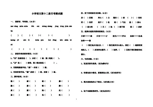 最新人教版小学语文六年级下册新课标第十二册期中测试卷